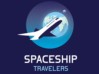 SPACESHIP TRAVELERS blue branding earth illustrator logo logotype moon space spaceship travel trip vector