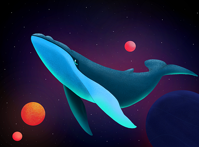 Space traveler Whale blue blues design fly futur illustration imaginary planet sky space whale