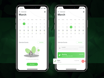 Calendar Events - Mobile App app branding design green icon illustration mobile product typography ui ux vector