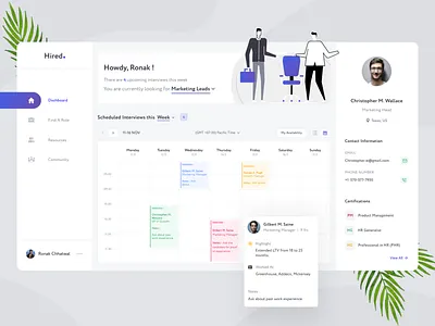 Job Manager - Dashboard app application calendar calendar design clean dahsboard dashboard dashboard design dashboard ui design illustration job application job portal job search product design ronak chhatwal typography ux webapp whitespace