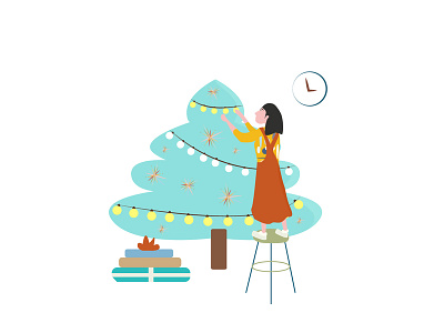 Christmas Flat cartoon character christmas christmas tree color 2019 concept decoration embellishment flat gifts girl graphic art graphic artist holiday illustration new year 2019 tree vector artwork winter winter party