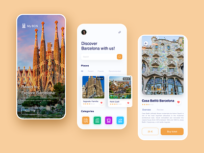Travel Guide Barcelona app barcelona clean guide mobile tourist travel ui ux