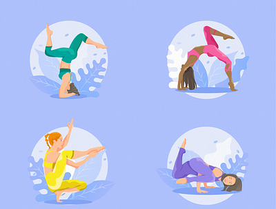 Set of women doing yoga characterdesign health icons illustration illustrator women yoga yoga pose