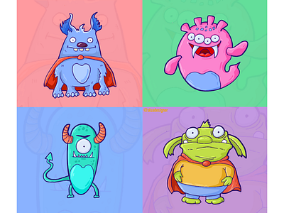 Doodle monsters cartoon character design characters doodle flat illustration ipad monsters procreate