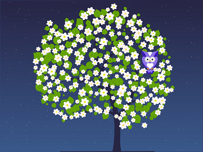 OWL design digitalart digitalillustration drawing eyes flowers illustration illustrator owl sky skynight stars tree vector vectorillustration