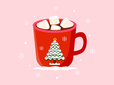 Hot cocoa christmas christmastree cocoa cup design flat flatillustration graphic design hotcocoa illustration illustrator marshmallow mug red snow snowynight tree vector