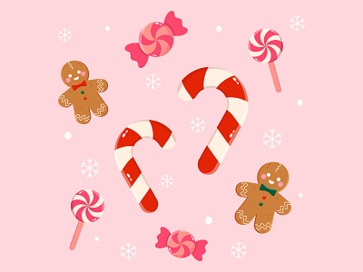 Candy Cane candy candycane christmas cute design drawing flat gingerman holidays illustration illustrator peppermin snow vector