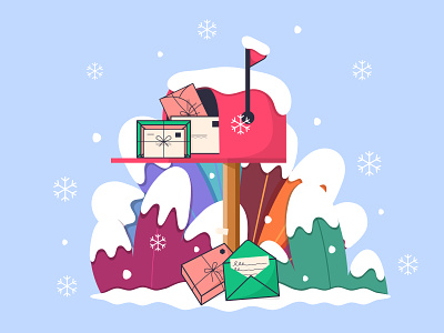 Mail christmas design flat graphic design illustration illustrator letters mail plants santa snow vector vectordrawing