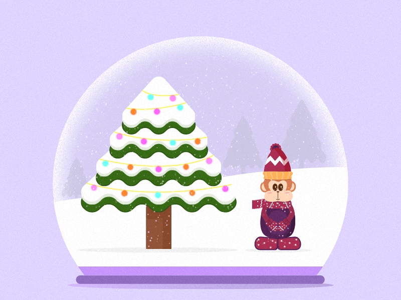 Snow Globe 2d animation animation christmas christmas tree cute gif loop monkey snow snow globe tree xmas