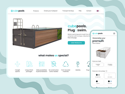 Landing page and product configurator - Cubepools branding design minimal ui ux webdesign
