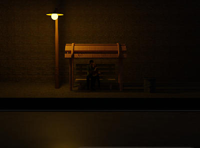 Bus Stop 3d animation art dark gloomy love minimal motion graphics style