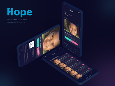 Mobile App UI - Hope - Darkmode adobe illustrator adobe xd app apple apple design apple store darkmode design design app donate hope ios mobile ong ongoing ui design ux design
