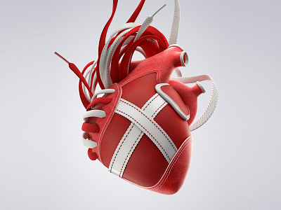 MUNICH PASSION 3d ad advertising barcelona cinema4d heart love passion red shoe sneaker vray