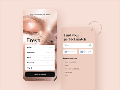 Freya app login search search bar signup uidesign uiux
