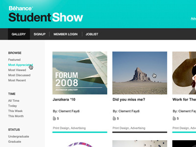 Behance Student Show design green navigation ui ux web design white