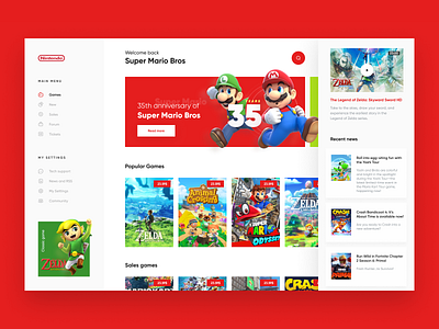 Nintendo E-shop Concept games interface mario nintendo red switch ui ux zelda