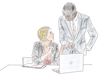 Collaborate collaborate collaboration illustration. man meeting office ui woman working