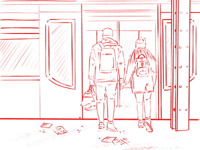 Trains couple illustration line art sketch station subway train travel ui ux