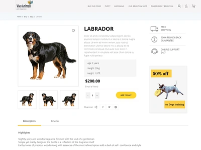 Add to Cart add app cart dog food grey labrador mobile ui pet puppy shelter shipping ui uiux web website website design