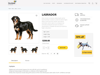 Add to Cart add app cart dog food grey labrador mobile ui pet puppy shelter shipping ui uiux web website website design