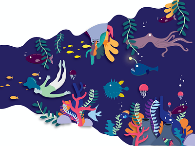 Underwater exploration animation design illustration vector