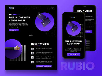Rubio | Love your card again 3d app bankapp brand branding clean concept dailyui design fintech gradient landingpage logo minimal ui ux web website