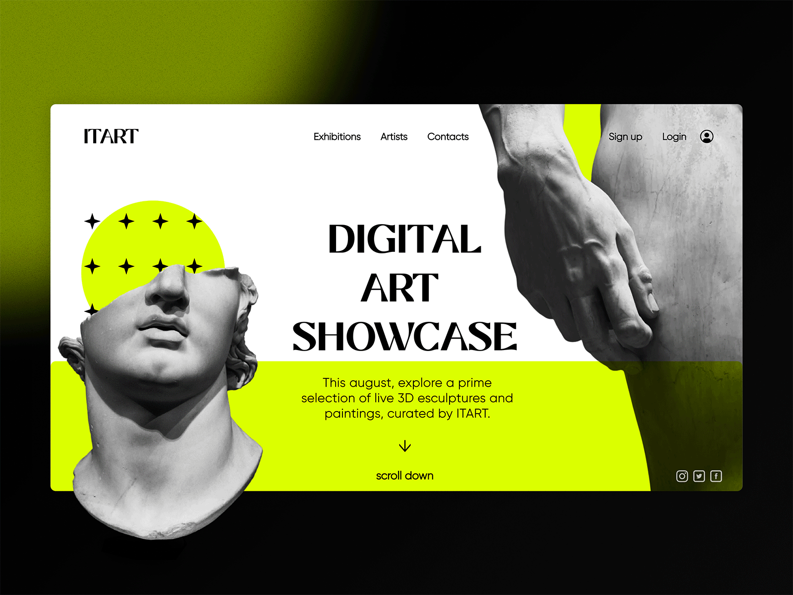 ITART | Digital Art Showcase art branding concept dailyui design gif graphicdesign landing page logo minimal sculpture showcase ui uidaily uidesign ux web website
