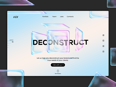 Deconstruct | Landing page branding concept dailyui design gradient graphicdesign iridescent landing page minimal ui uidesign ux webpage website