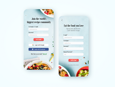 Cooking App Sign In / Up page app branding challenge dailyui dailyui 001 design graphicdesign minimal recipe recipe app ui ux web