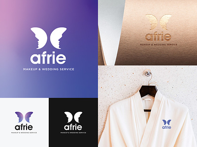 Afrie Logo artwork brand branding butterfly cosmetic design face logo logotype makeup minimal purple silhouette silhouettes simple typography vector