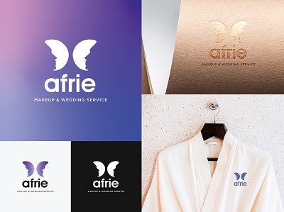 Afrie Logo artwork brand branding butterfly cosmetic design face logo logotype makeup minimal purple silhouette silhouettes simple typography vector