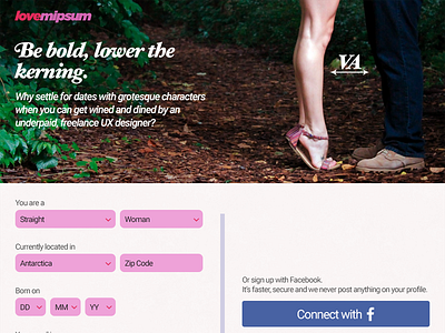 Find your specimen bold dating kerning loremipsum signup ui ux webdesign website