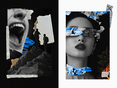 #080 Collage abstract black card collage design dribble explore flat flowers girl illustration man monochrome mountain noise scream