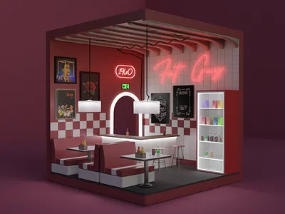 #117 Bar / Isometric Blender 3D 3d 80s bar blender dribble fanta interior isometric menu restaurant retro sprite usa vintage