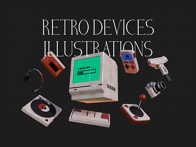 #127 Retro Devices Illustrations by Blender 3.2 80s 90s apple blender computer game ibm music play set sony vintage