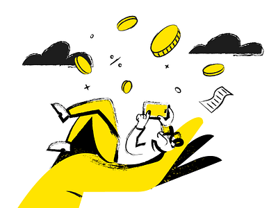 #006 Money rain. abstract black broker crypto dribble flat glasses illustration man monochrome office teamwork worker yellow