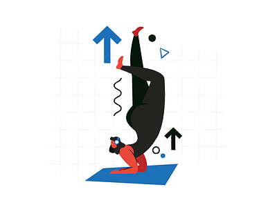 #016 Yoga abstract asana black blue design dribble fitness flat glasses illustration level up mantra meditation music red relax sport up vector yoga