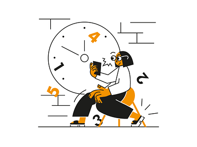 #022 2d abstract black clocks design dribble easy flat glasses illustration lose monochrome numbers office time vector worker yellow