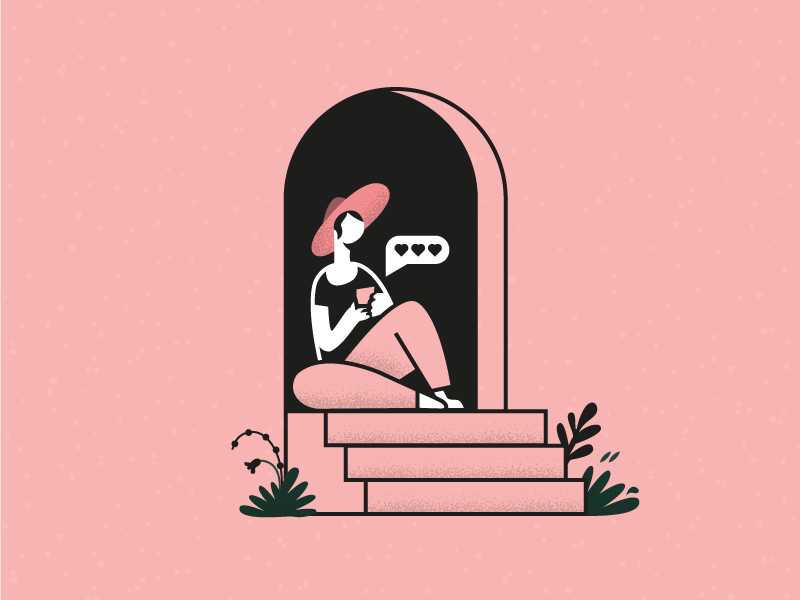#024 pinky woman girl pink clouds easy 2d monochrome vector design abstract black illustration flat dribble