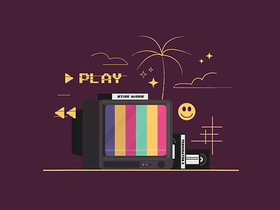 #034 80sstyle cinema colors dribble films flat hollywood illustration palm beach player rainbow retrostyle smile stars television tv vector vhs