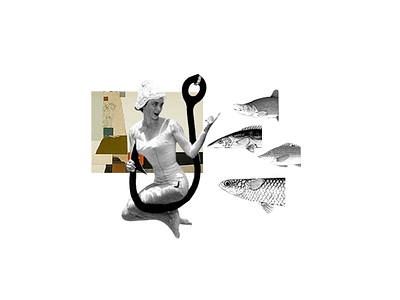 #039 2d abstract abstract collage avantgarde collage dribble fish fishing illustration monochrome paper retrostyle