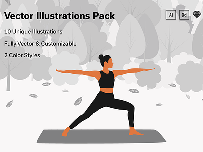 Yoga & Workout Vector Illustrations - 2 Color Styles adobexd dribbble graphicdesign healthy life hero area illustration landing page design landingpages mobile app ui ui8 vector webdesign workout yoga