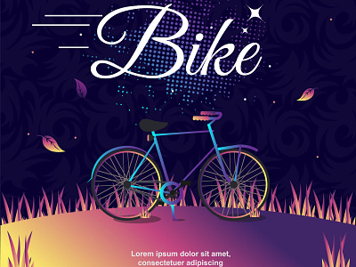 Bike Light in the night bicycle bike blue design gradient hill illustration leaf light mountain night purple typography wallpaper