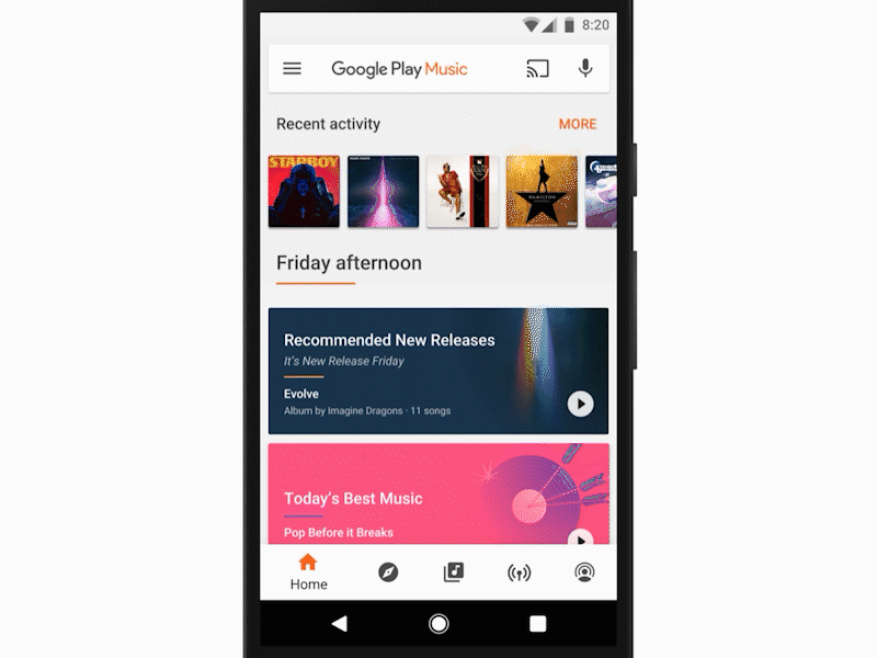 Google Play Music - Pixel Shift android framer material design motion ui