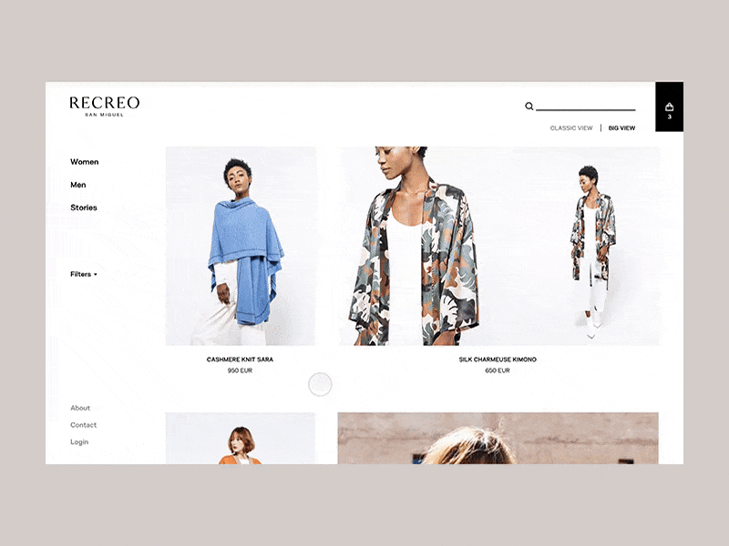 Recreo Category animation category clean design ecommerce fashion hover interaction minimal parallax ui web