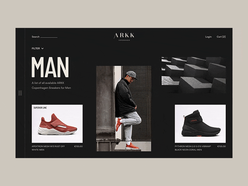 ARKK Menu and Category page animation category concept design ecommerce fashion interaction principle product transition ui web