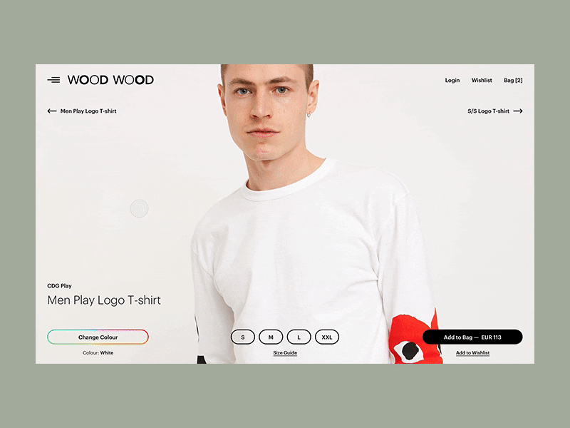 Wood Wood PDP animation category clean concept design detail ecommerce fashion grid interaction minimal page pdp principle product transition typography ui ux web