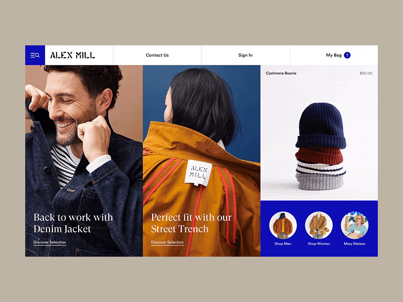Alex Mill - HP animation ecommerce fashion interaction minimal principle product slider ui ux web