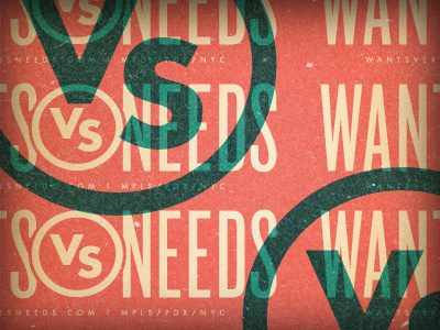 Wants VS Needs type play knockout logo logotype overlay red typography wants vs needs
