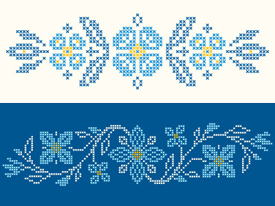 Cross-stitch floral elements blue cross stitch embroidery floral flower pixelart slanapotam ukrainian